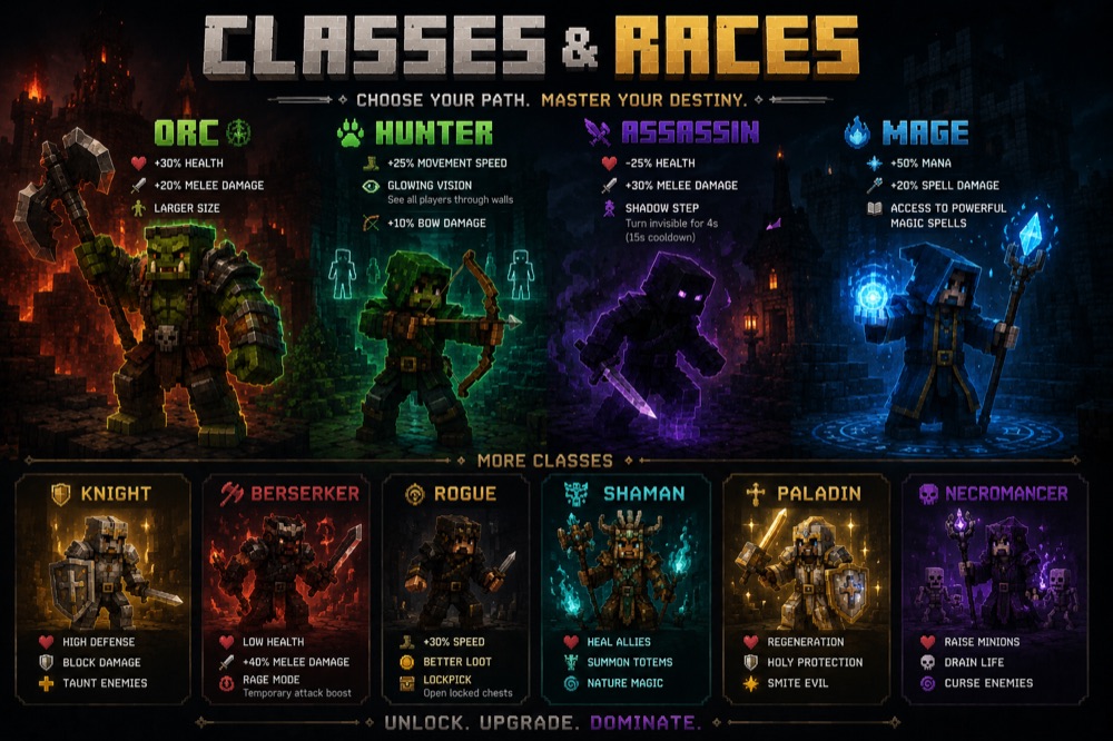 Custom classes and races system built for a RealmWisez server